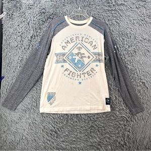 American Fighter Shirt Mens Large Spellout Logo Long Sleeve Gray Shirt